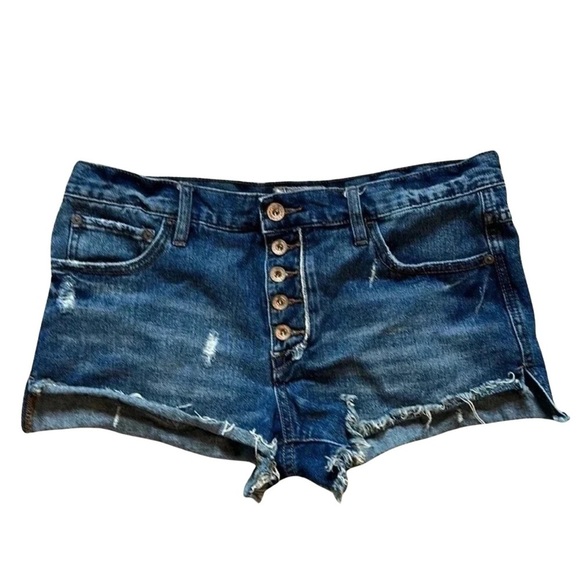 Free People Pants - Free People Women's Denim Button Up Distressed Shorts Size 28